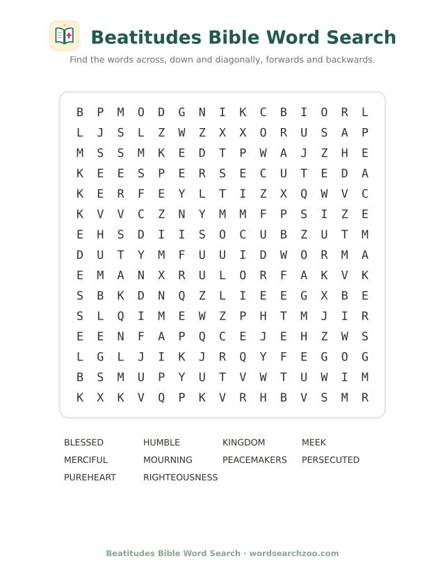 Beatitudes Bible word search