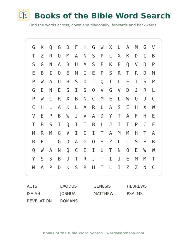 Books of the Bible word search