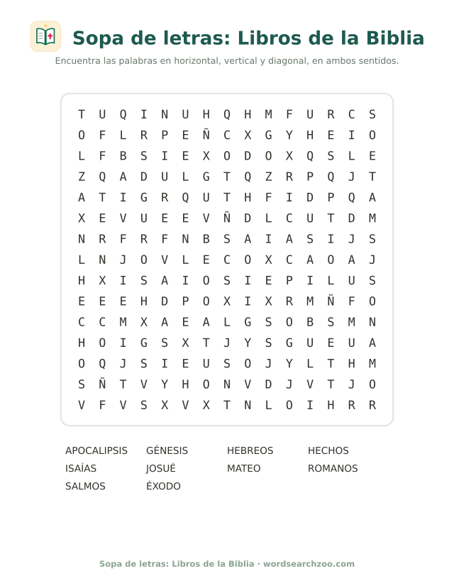 Sopa de letras: Libros de la Biblia