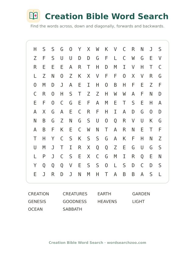 Creation Bible word search