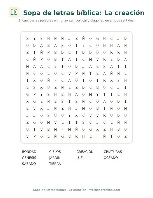 Sopa de letras bíblica: La creación