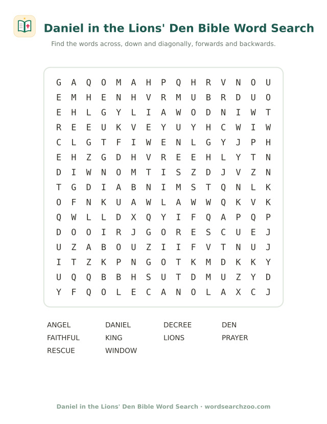 Daniel in the Lions' Den Bible word search