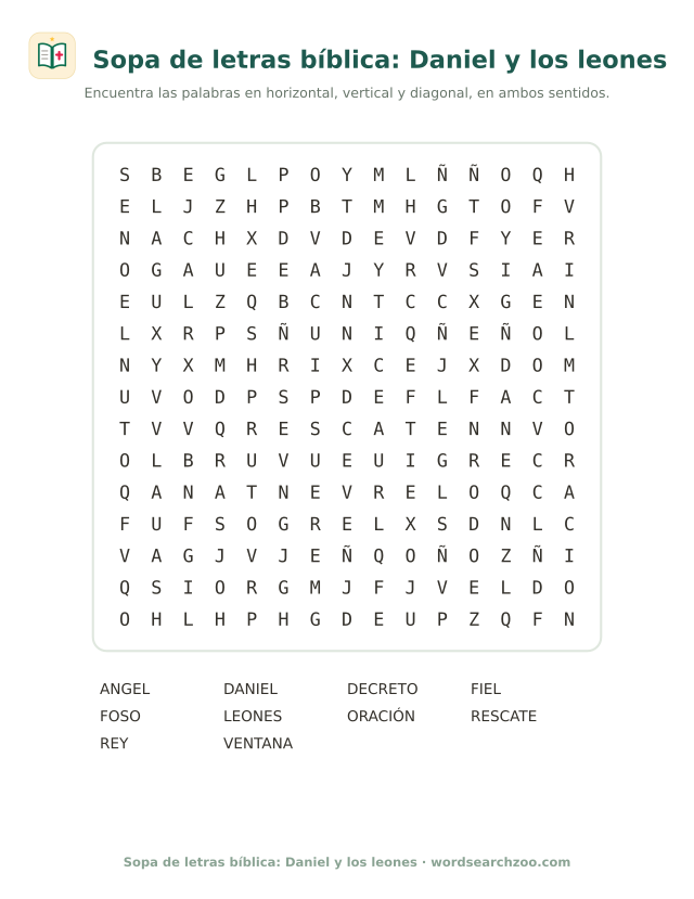 Sopa de letras bíblica: Daniel y los leones
