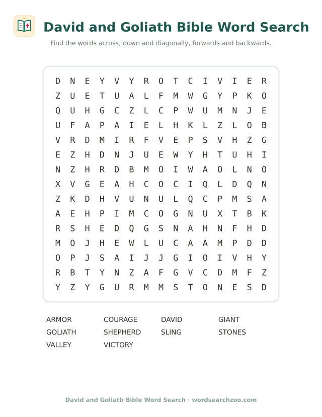David and Goliath Bible word search
