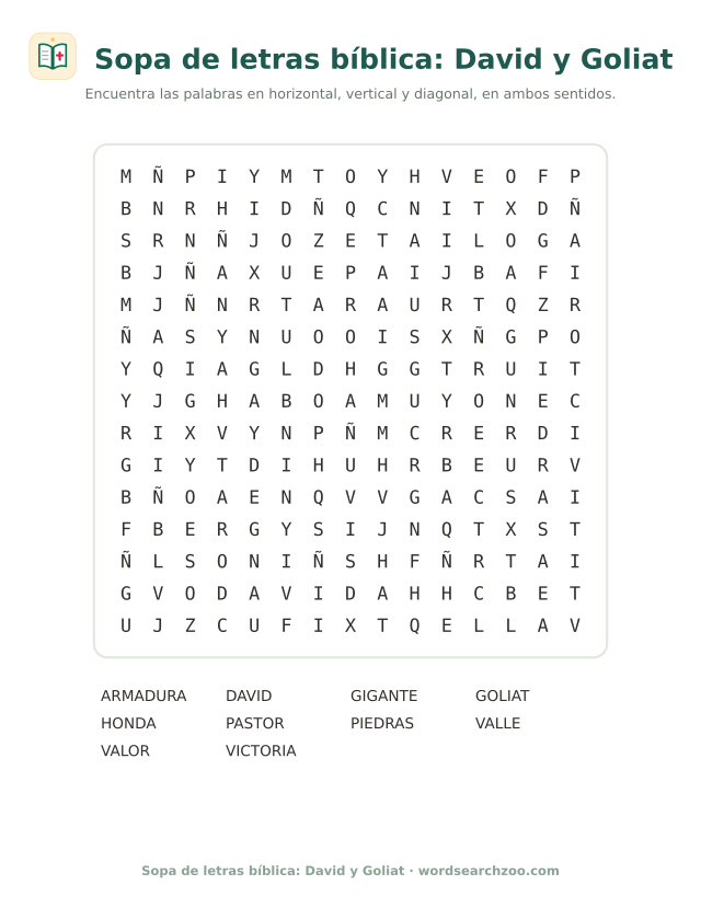 Sopa de letras bíblica: David y Goliat