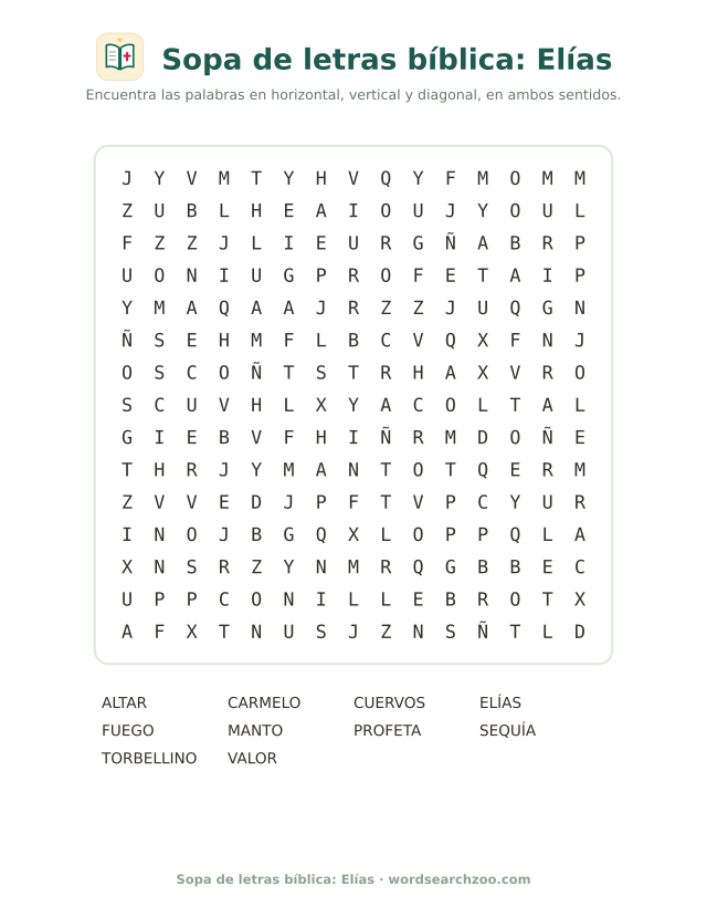 Sopa de letras bíblica: Elías
