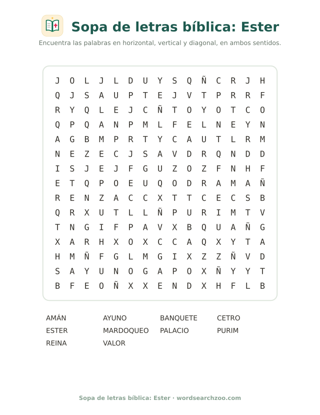Sopa de letras bíblica: Ester