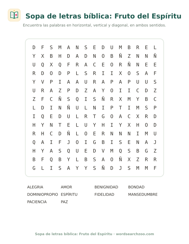 Sopa de letras bíblica: Fruto del Espíritu