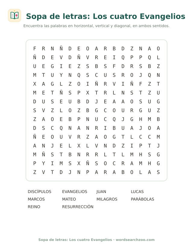 Sopa de letras: Los cuatro Evangelios