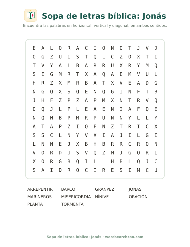 Sopa de letras bíblica: Jonás