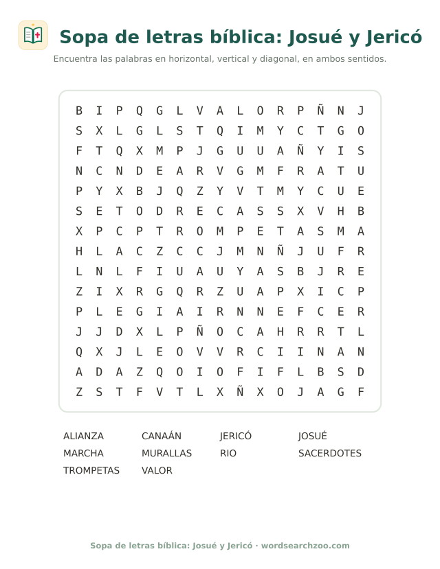 Sopa de letras bíblica: Josué y Jericó