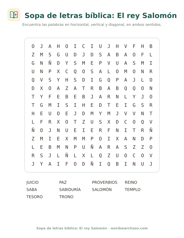 Sopa de letras bíblica: El rey Salomón