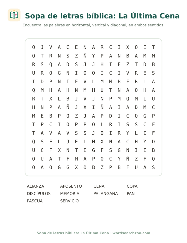 Sopa de letras bíblica: La Última Cena