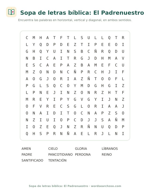 Sopa de letras bíblica: El Padrenuestro