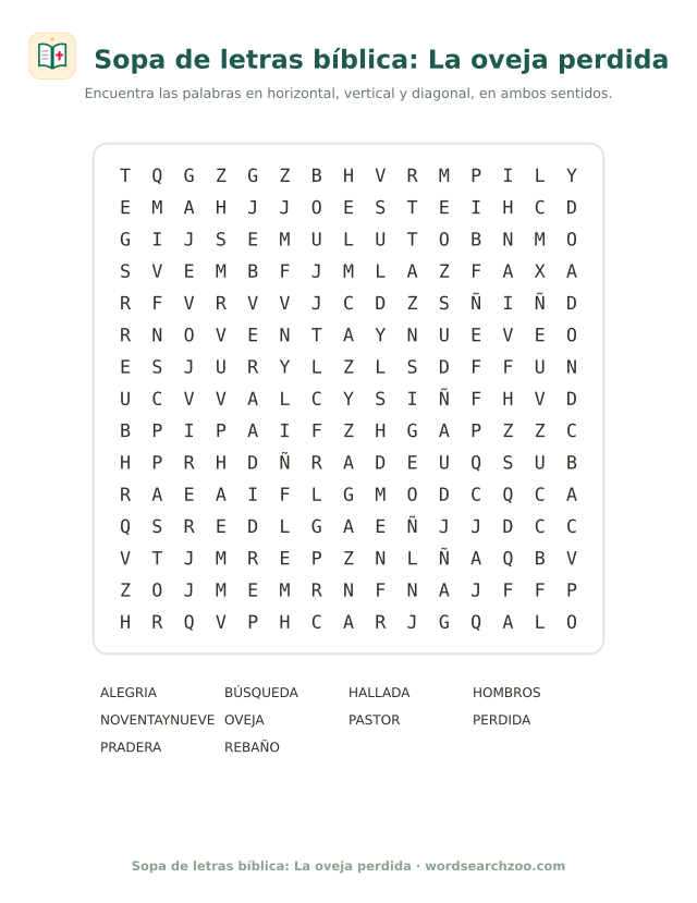 Sopa de letras bíblica: La oveja perdida