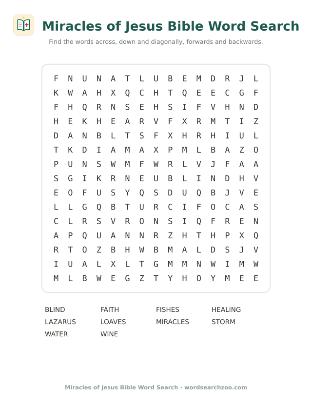 Miracles of Jesus Bible word search