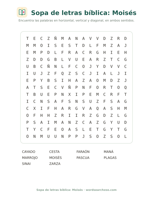 Sopa de letras bíblica: Moisés