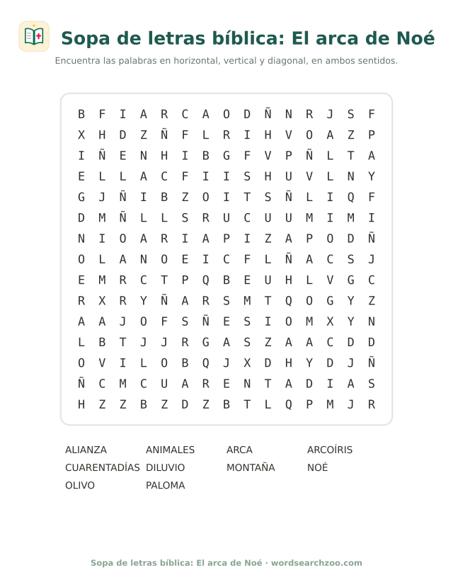 Sopa de letras bíblica: El arca de Noé