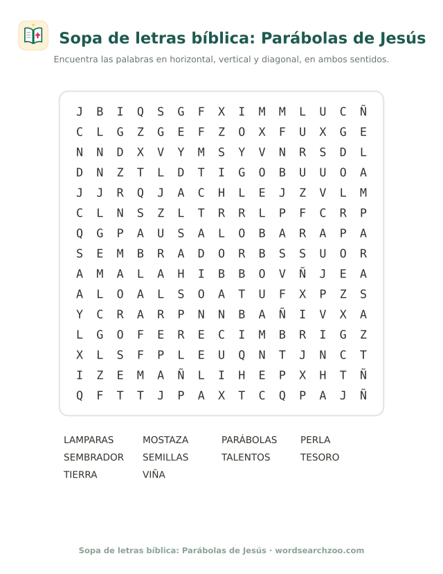 Sopa de letras bíblica: Parábolas de Jesús