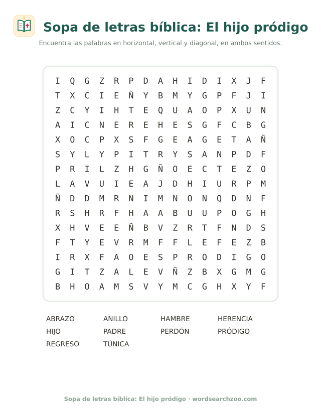 Sopa de letras bíblica: El hijo pródigo