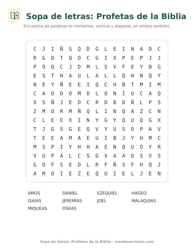 Sopa de letras: Profetas de la Biblia