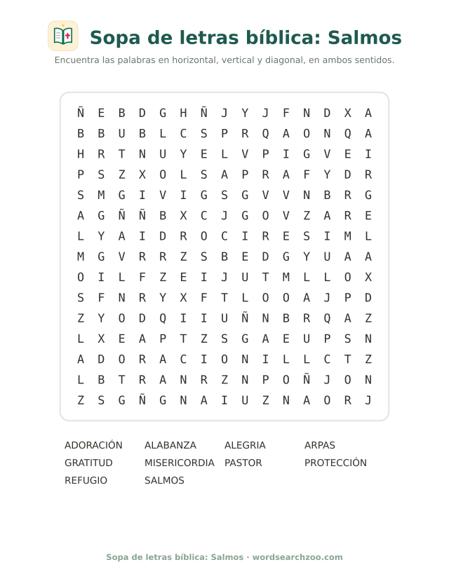 Sopa de letras bíblica: Salmos