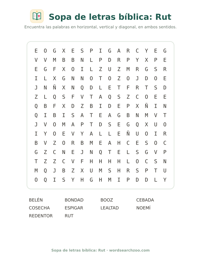 Sopa de letras bíblica: Rut