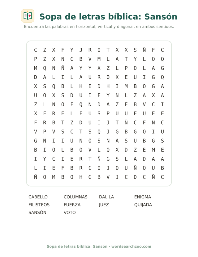 Sopa de letras bíblica: Sansón