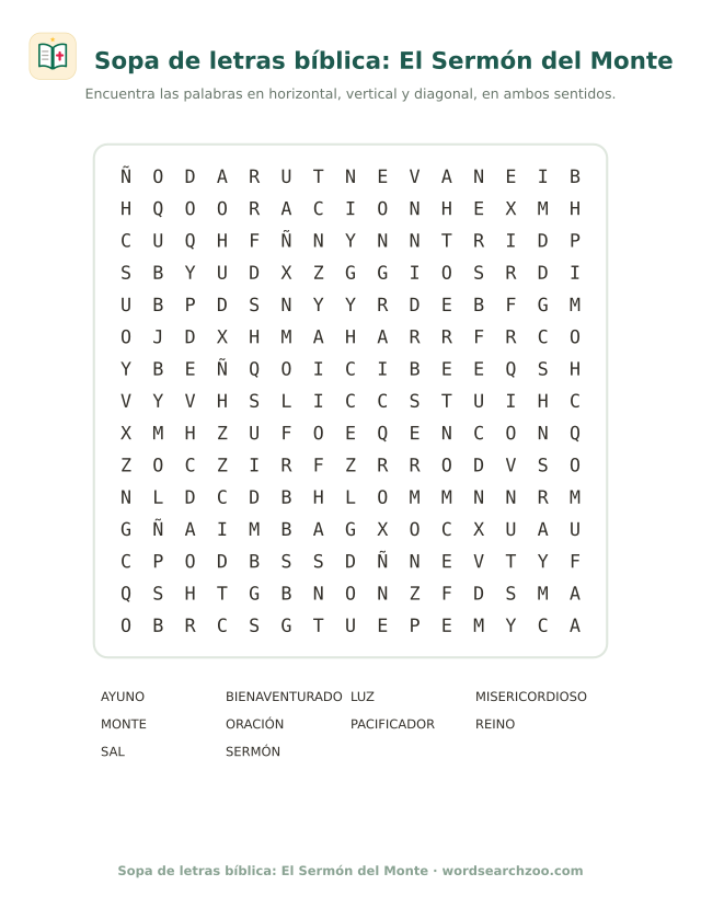 Sopa de letras bíblica: El Sermón del Monte