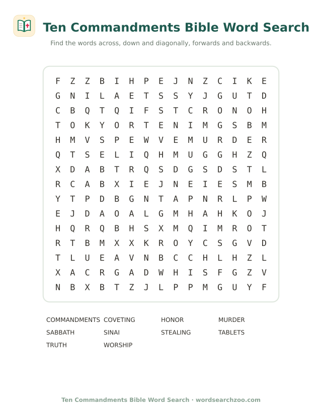 Ten Commandments Bible word search