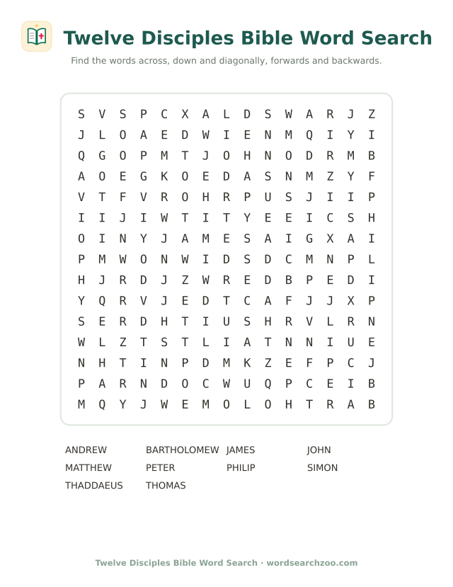 Twelve Disciples Bible word search