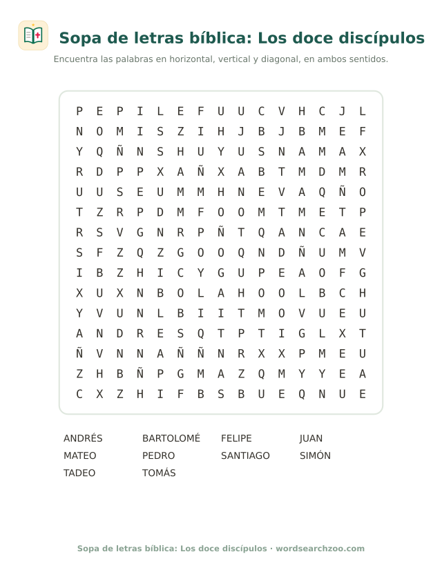 Sopa de letras bíblica: Los doce discípulos