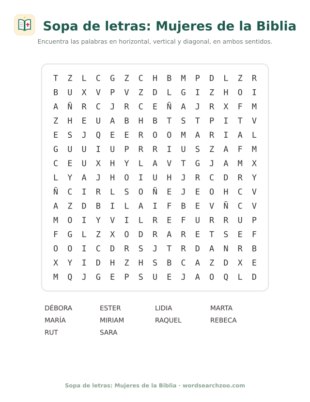 Sopa de letras: Mujeres de la Biblia