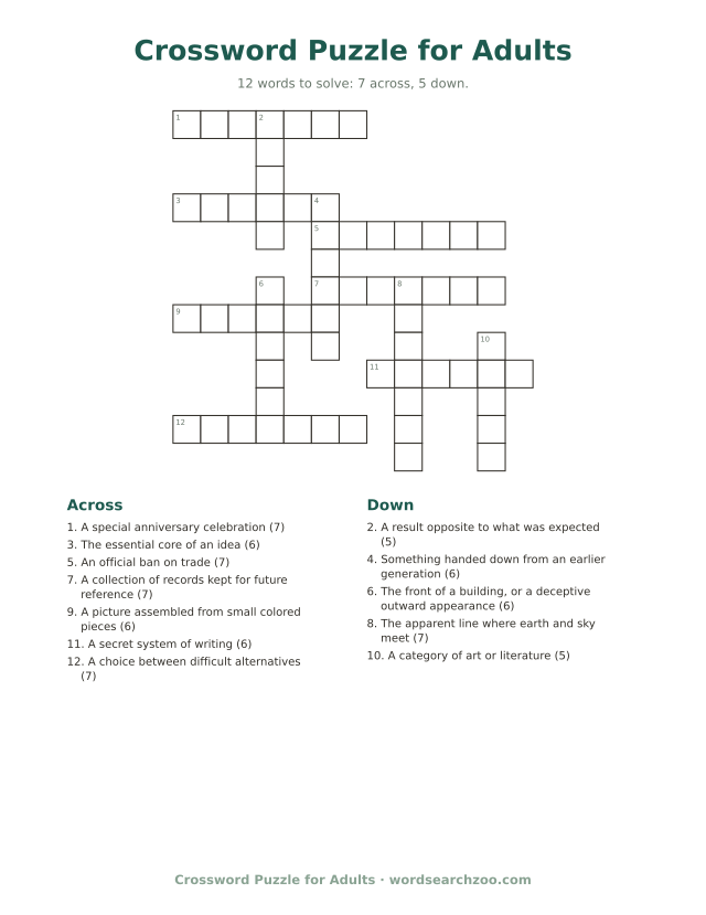 Crossword puzzles for adults