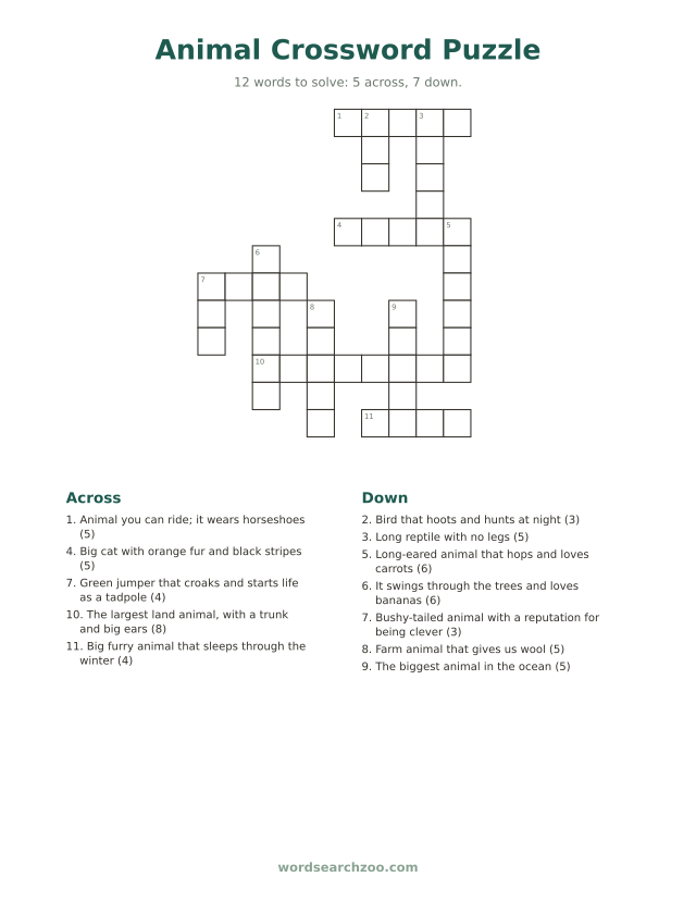 Animal crossword puzzle