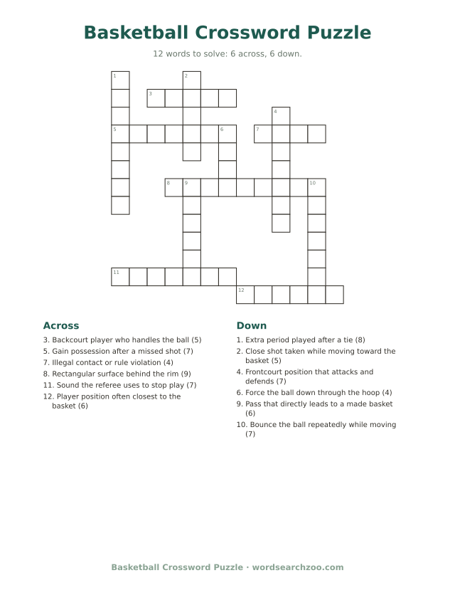 Basketball crossword puzzle