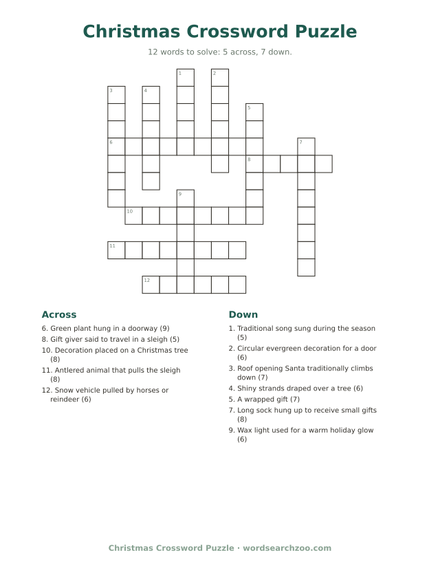 Christmas crossword puzzle