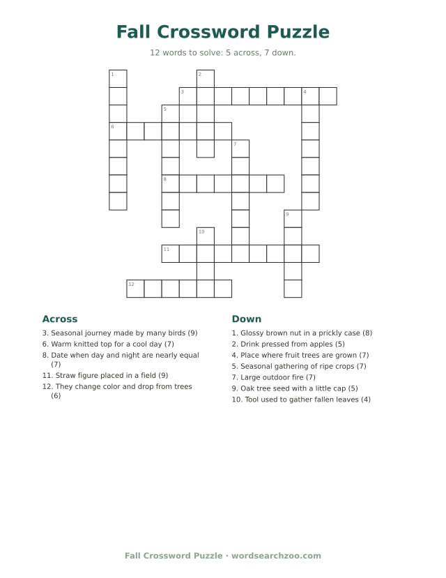 Fall crossword puzzle