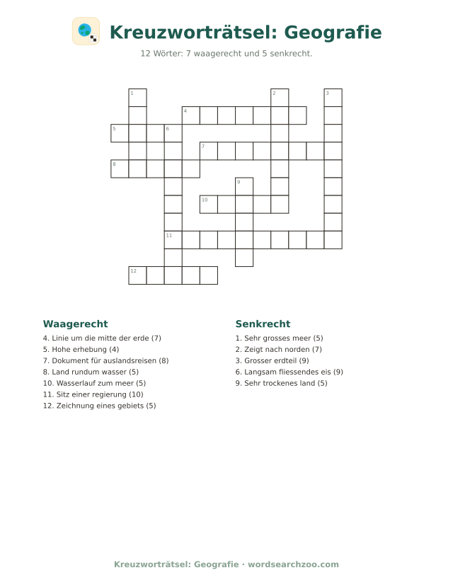 Kreuzworträtsel: Geografie