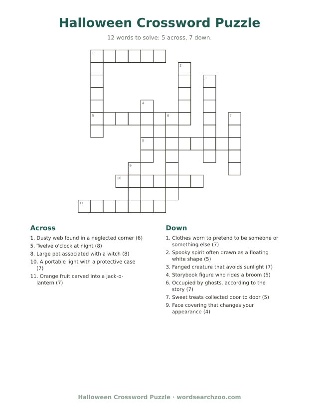 Halloween crossword puzzle