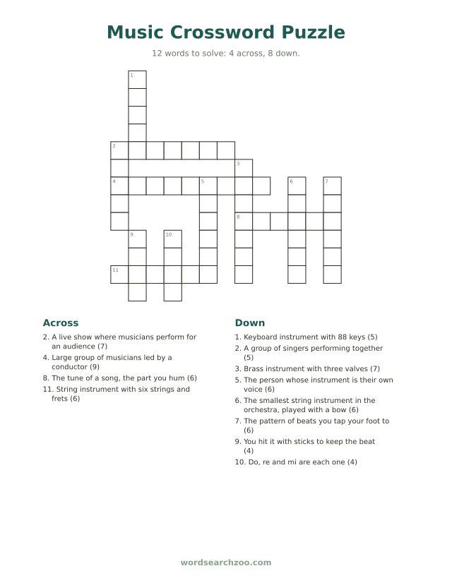 Music crossword puzzle