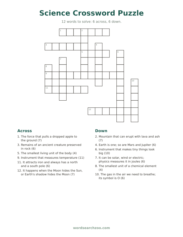 Science crossword puzzle