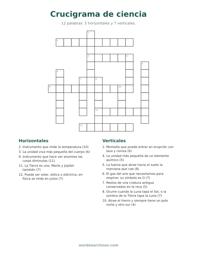 Crucigrama de ciencia