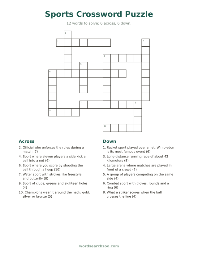 Sports crossword puzzle