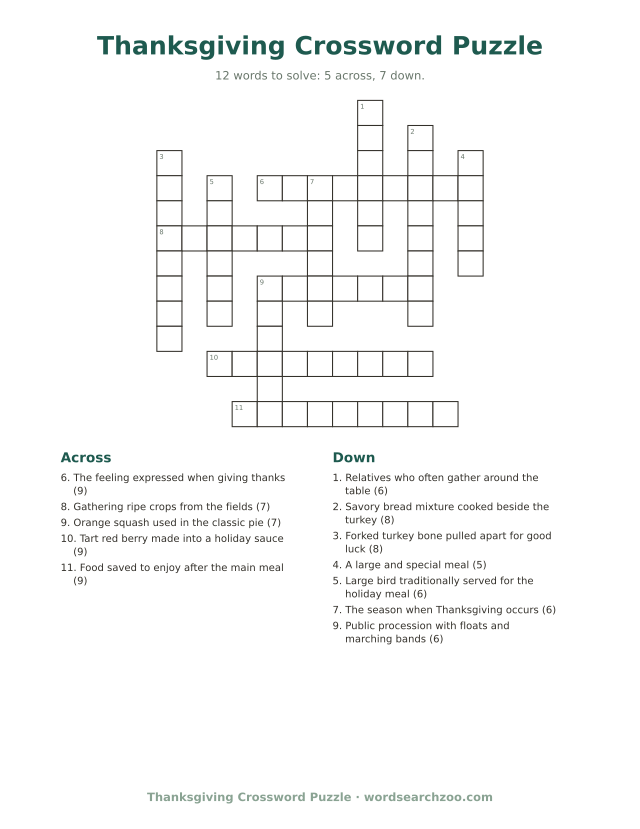 Thanksgiving crossword puzzle