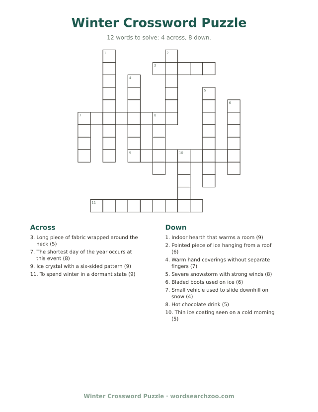 Winter crossword puzzle