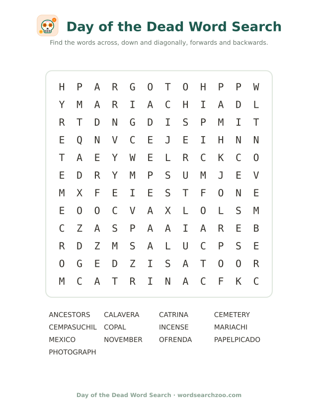 Day of the Dead word search