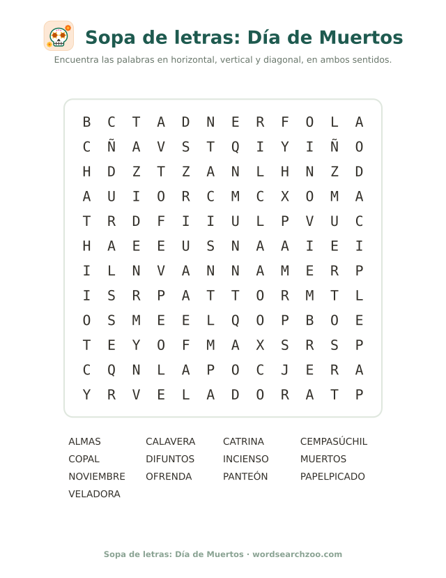Sopa de letras de Día de Muertos