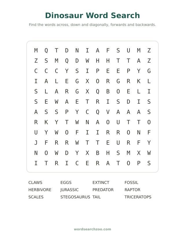 Dinosaur word search