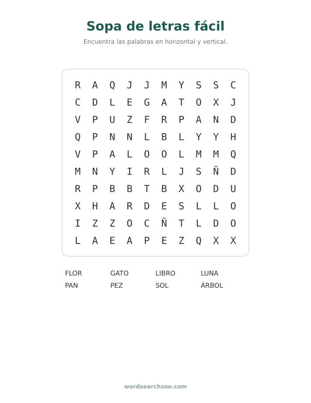 Sopa de letras fácil